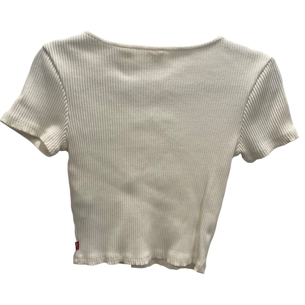 Levi's Short Sleeve Rach Top White Ribbed Button Up Crop Small EUC - Picture 3 of 6